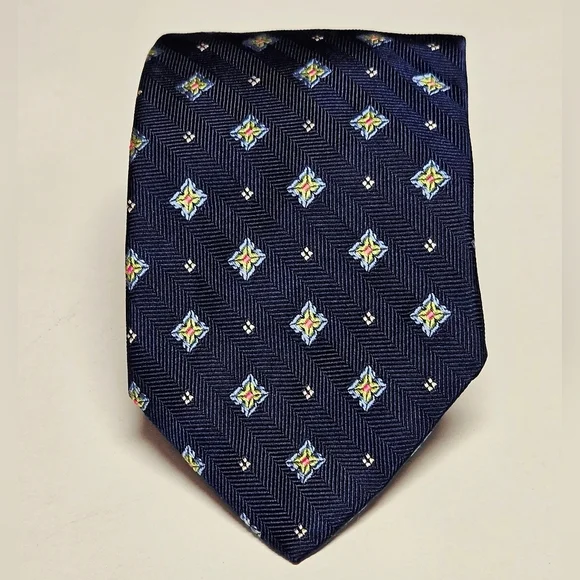 Brooks Brothers Makers silk woven Geomatric print tie blue green,New with tag